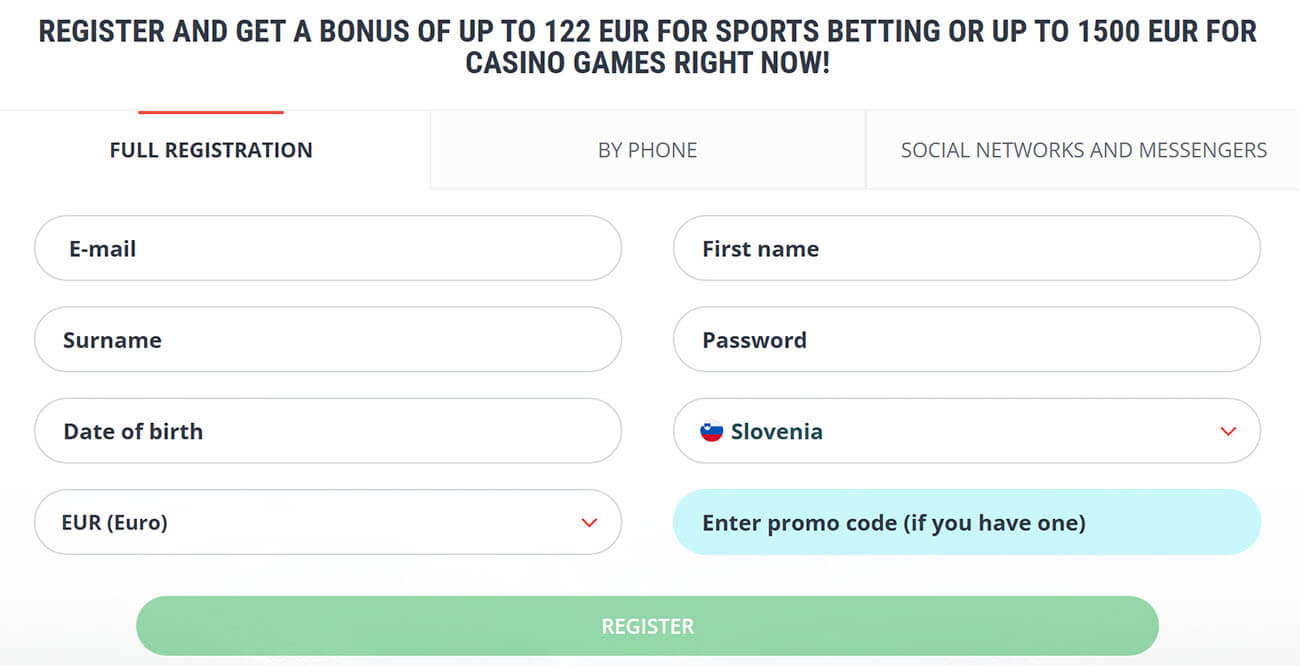 22Bet registracija